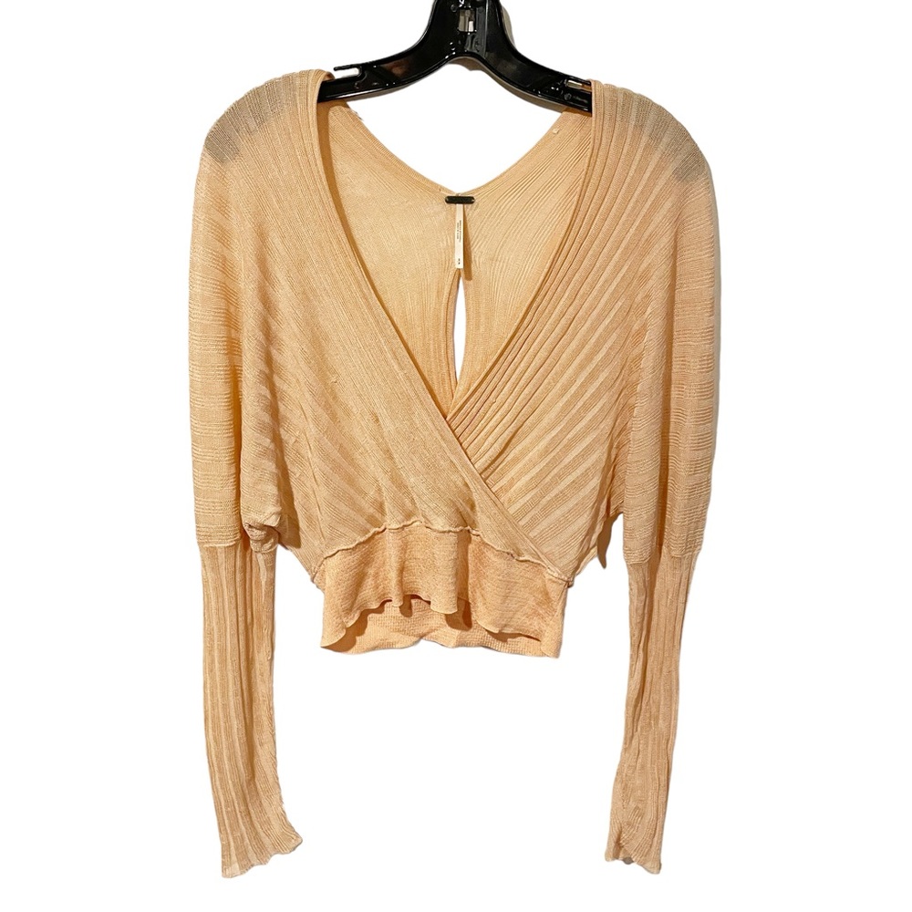 FREE‎ PEOPLE Size Small Peach Long Sleeve Surplice Deep V Neckline Top